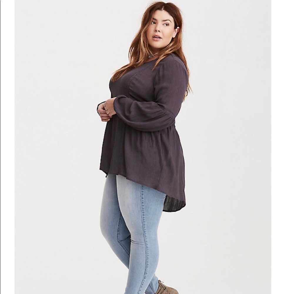 Torrid Gauze Lace Inset Blouse XXL Gray